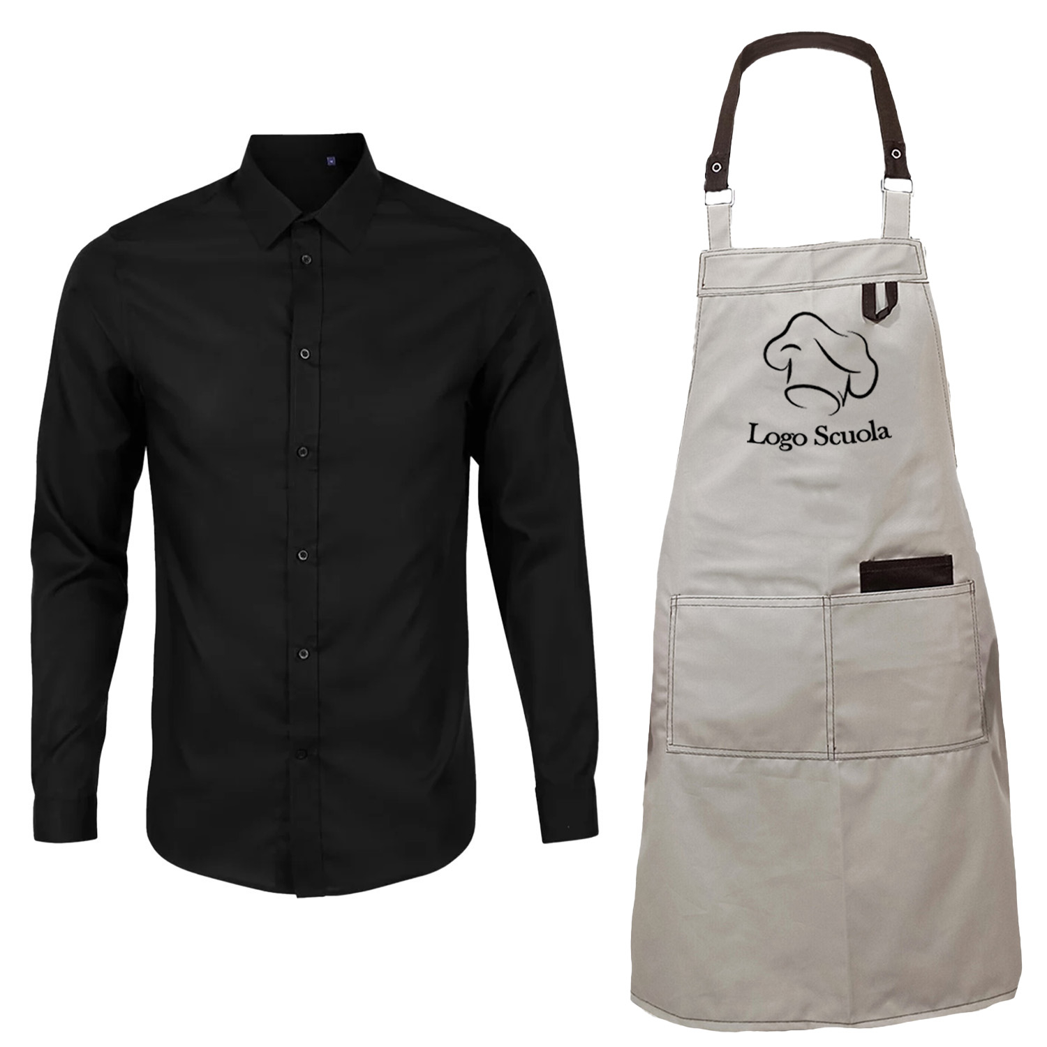 Kit Uomo Personalizzabile con Grembiule e Camicia per professionisti o studenti Scuola Alberghiera made in italy